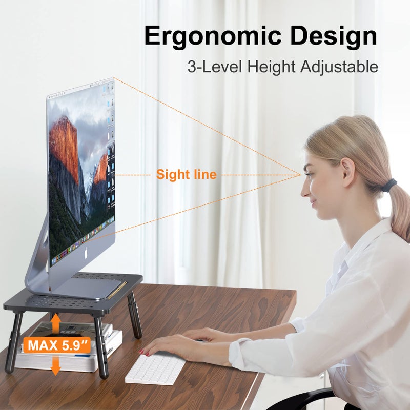Bracwiser Foldable Monitor Riser Metal Computer Stand for Desk 3 Height Adjustable Laptop Stand with Pen Storage, MST013 - Image 3